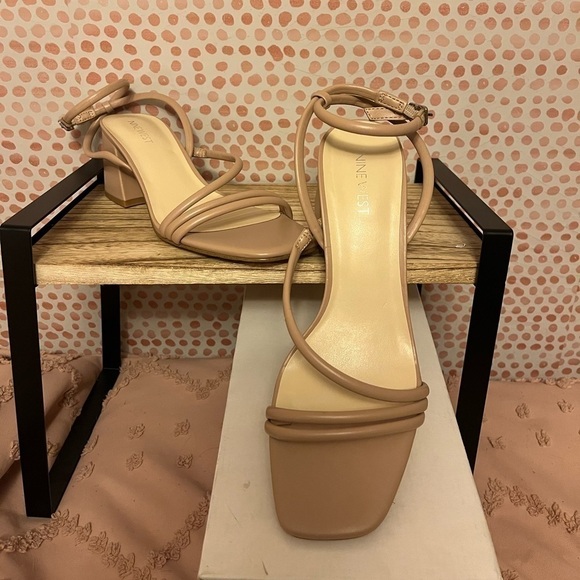 Nine West Square Toe Block Heel Sandals - Picture 1 of 6